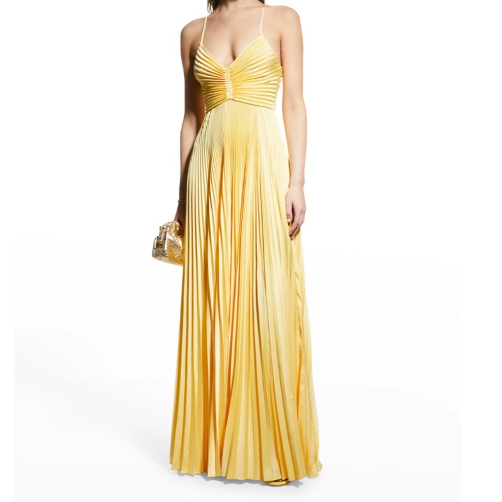 A.L.C. Aries Satin Pleated Dress in Pina (yellow).